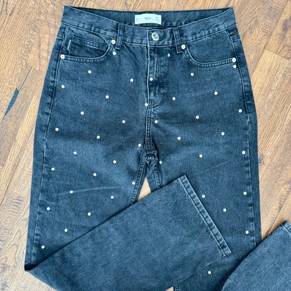 Mango MNG Black Denim Jeans Rhinestones Women's Size 6 - Picture 1 of 7